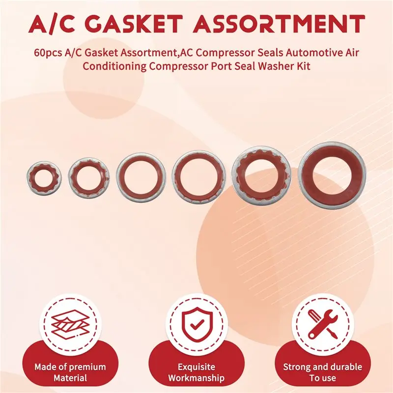 A36T-60Pcs A/C Gasket Assortment,AC Compressor Seals Automotive Air Conditioning Compressor Port Seal Washer Kit