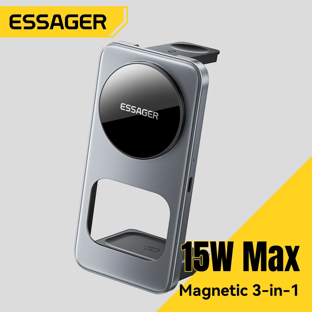 

ESSAGER 15 Вт 3-в-1 Магнитная беспроводная зарядная станция Складная подставка для телефона Зарядное устройство для iPhone AirPods Часы Держатель быстрой зарядки