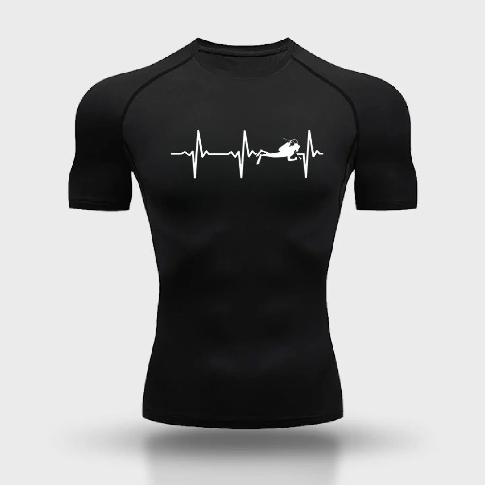 夏のメンズ圧縮シャツパターン印刷ジムスポーツ速乾性フィットネス Tシャツフィットネススポーツ弾性半袖 S-3XL