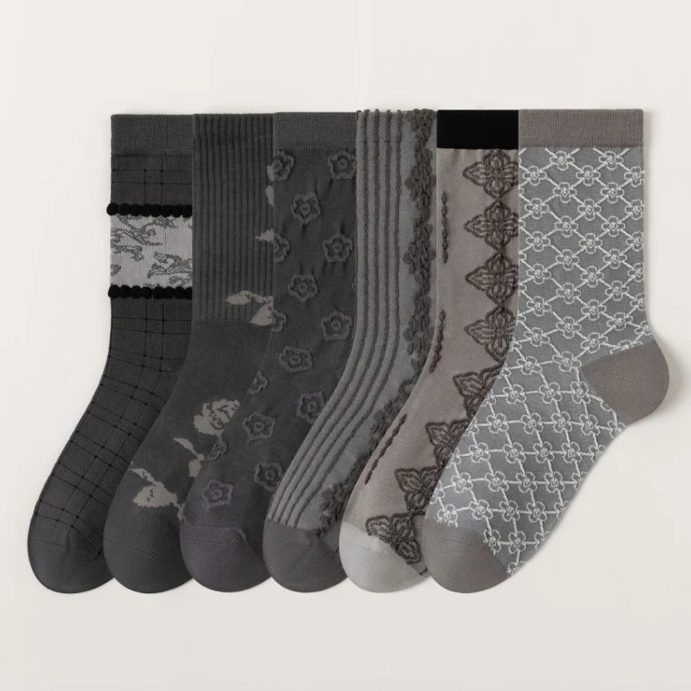 Harajuku Winter Socks Women 39 Japanese Fashion Scrunch Geometric Knited Sox Black Gery Cycling Grip Socken Goth Calcetines Muje