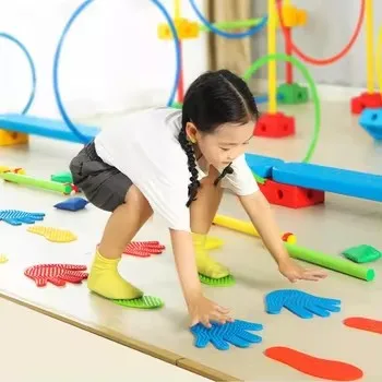 Juego de coordinación de manos y pies, equipo de entrenamiento de integración sensorial, juguete de actividad de salto para gatear, Spiele Kinder, 4 pares