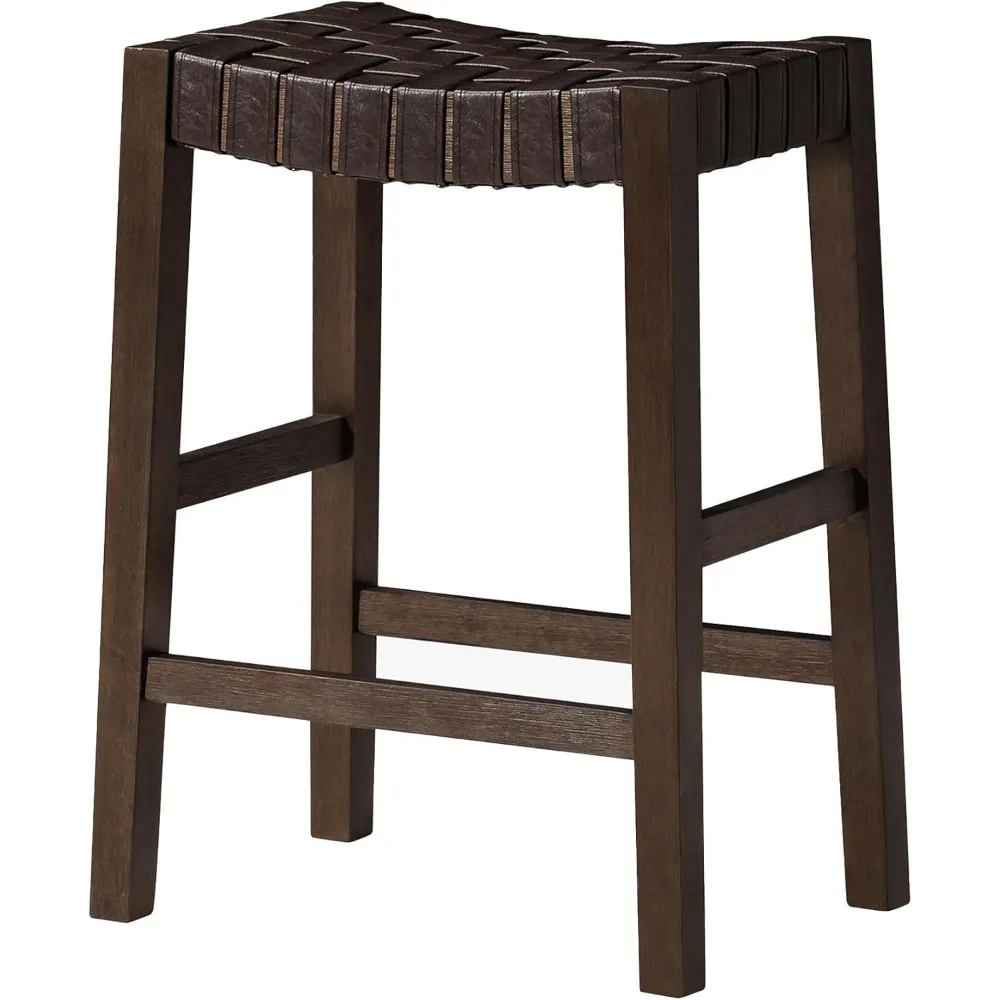 

Emerson 26 Inch Tall Counter Height Backless Saddle Barstool in Weathered Brown Wood Finish with Marksman Saddle Vegan Leather