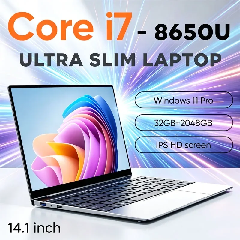 2026 New Ultra Slim 14.1" Laptop Intel Core I7-8650U Windows 11 Pro 16GB/32GB RAM 1TB/2TB M.2 SSD - Ideal for Office & Study