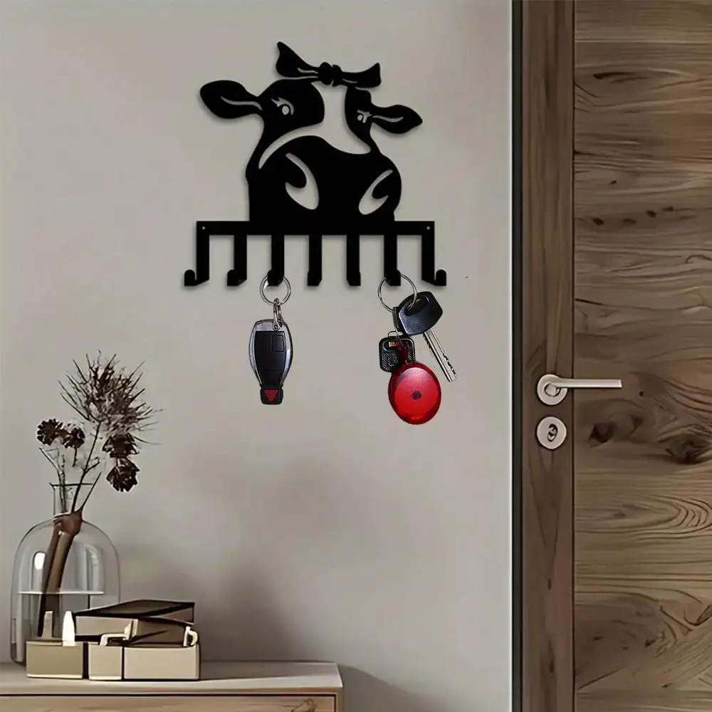 

Подставка для ключей в деревенском стиле с изображением коровы, железные настенные крючки для ключей, пальто и шляпы — 7 крючков для декора прихожей в фермерском доме с символом — прочный, винтажный C