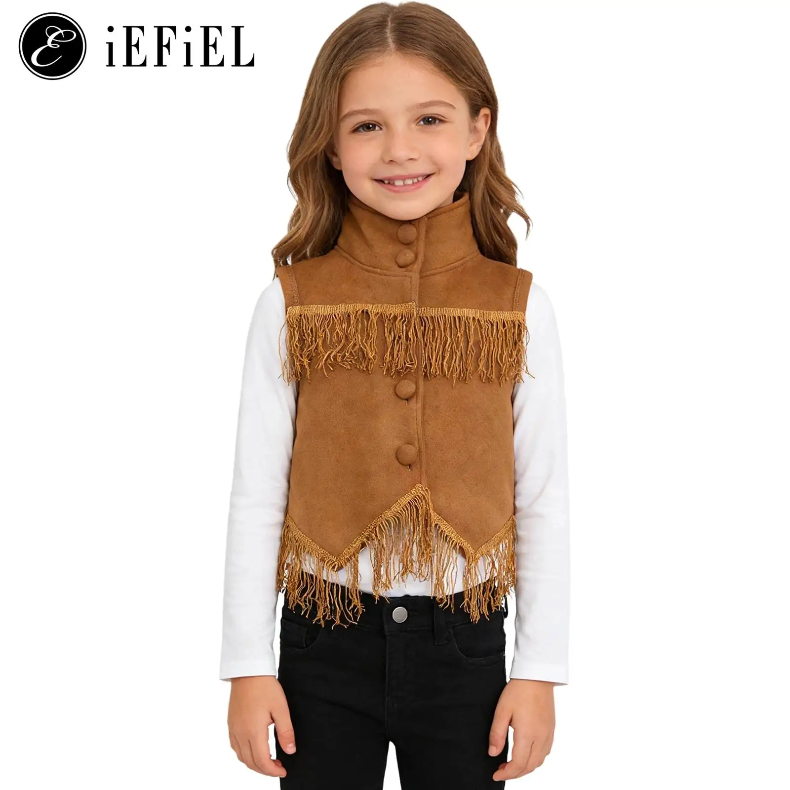 

Girls Cowboy Cowgirl Tassels Vest Sleeveless Open Front Fringe Waistcoat Jacket Top Halloween Carnival Cosplay Parties Costumes