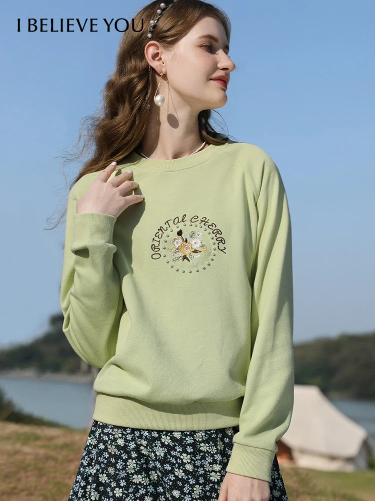 I BELIEVE YOU Sweatshirt for Woman Oneck Pullover Hoodies 2023 Spring Chic Embroidery Clothing Casual Slim Female Top 2231194879