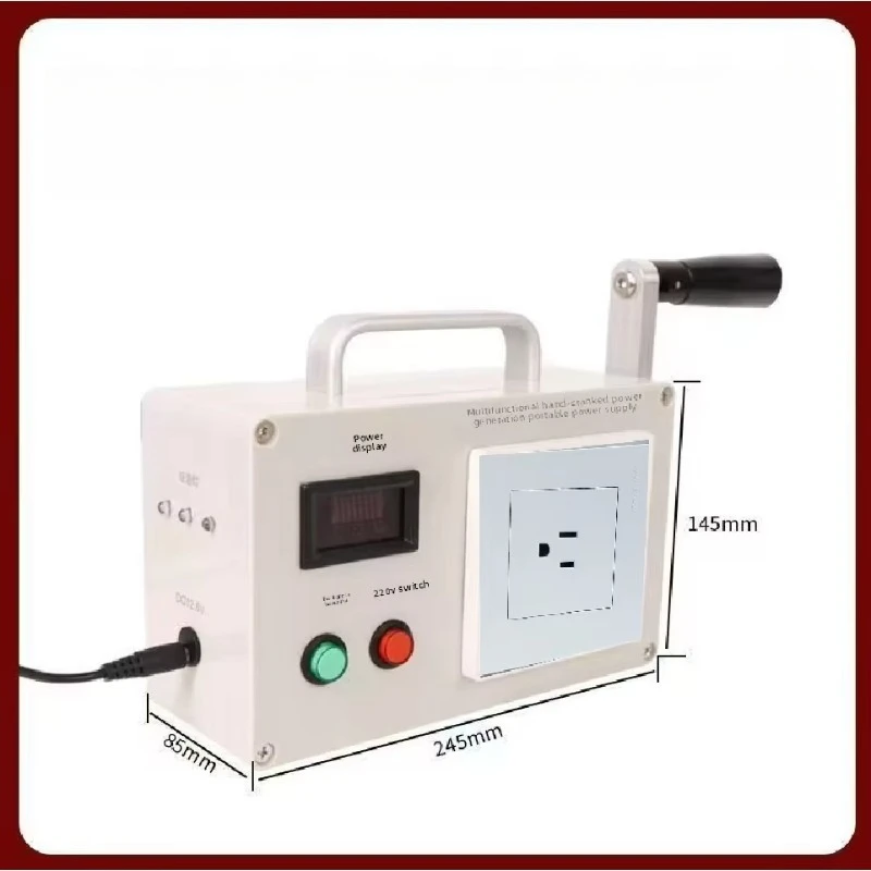 Hand generator plugged into portable camping