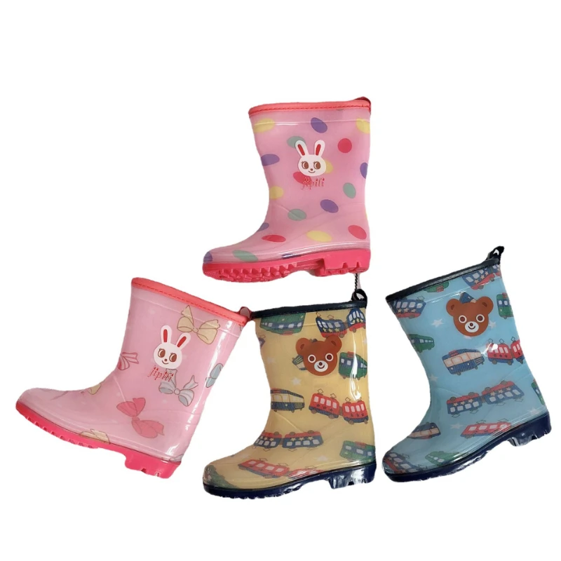 

New Boys Girls Cartoon PVC Rain Boots Mid-calf Non-slip Print Rainboots Kids Waterproof Water Shoes Children Wellies