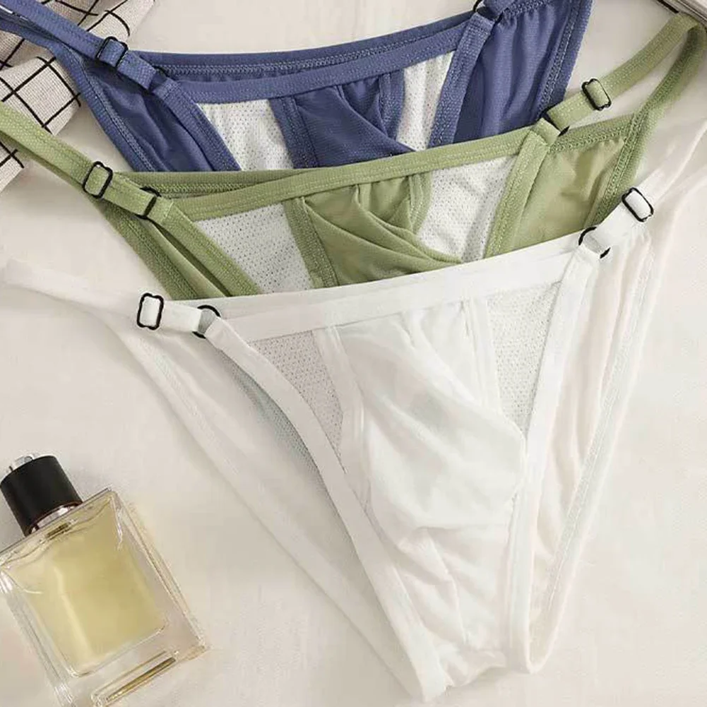

Men's Panties Ice Silk Briefs Sexy Underwear Solid Color Simple Basic String Comfortable Lingerie Breathable G-string Thongs