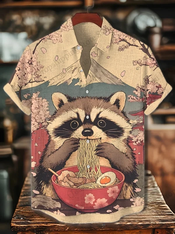 

Mens Shirts Japanese Raccoon Otter Print Hawaii Beach Shirt Men 3d Print Hawaiian Shirt Women Fashion Short Sleeve Blouse Animal