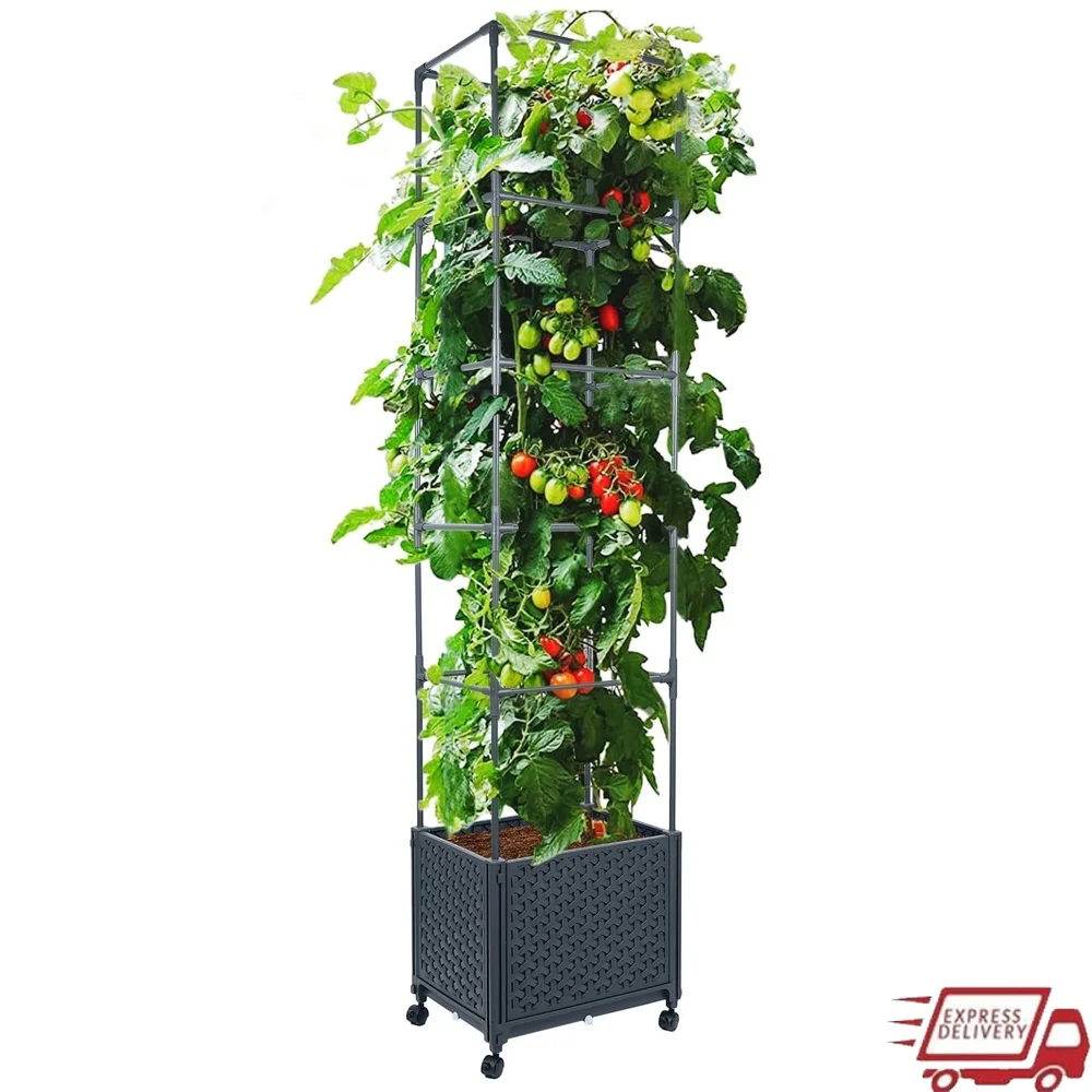 

67 Inch Raised Garden Bed Planter Box with Adjustable Trellis Self-Watering System Climbing Plants Vegetables Flowers Tomatoes