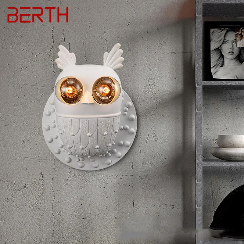 BERTH Contemporary Owl White Wall Lamp LED Creative Sconce Lighting Decorative For Living Bedroom Office