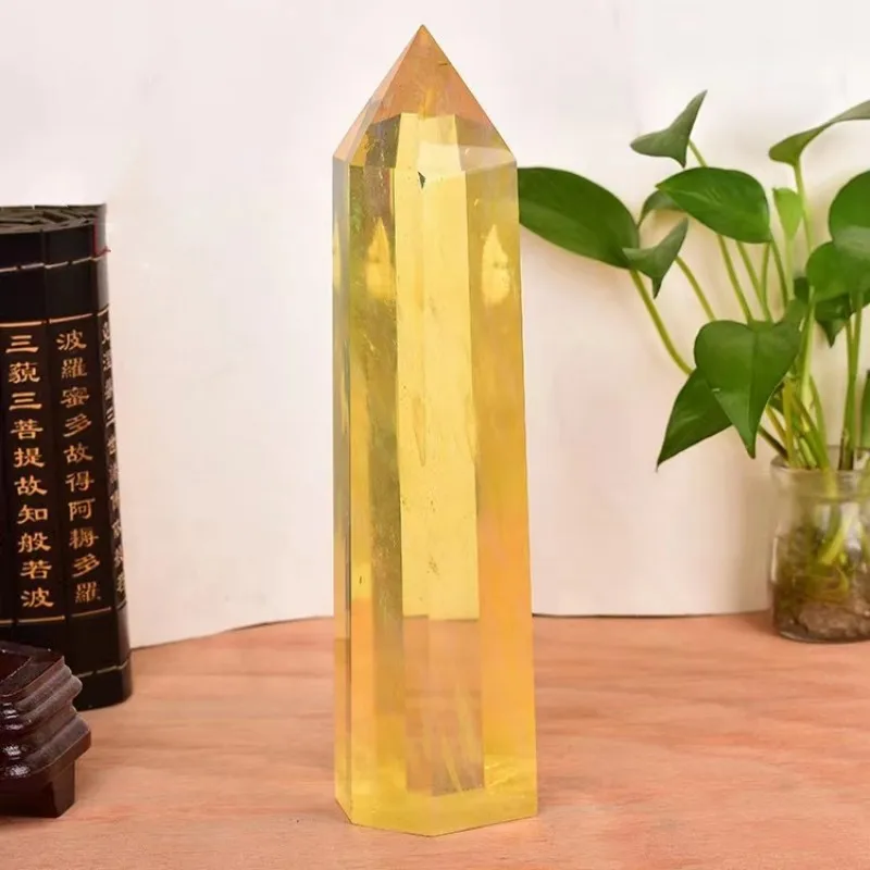 Yellow Crystal 6A Melting Natural Topaz Column Long Column Shape Home Company Shop Living Room Props Ornaments