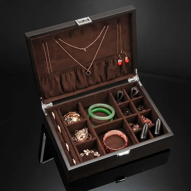Wooden Jewelry Box Velvet Single Layer Lockable Jewellry Boxes Bracelet Necklaces Earring Box Exquisite Luxurious Gift Boxes