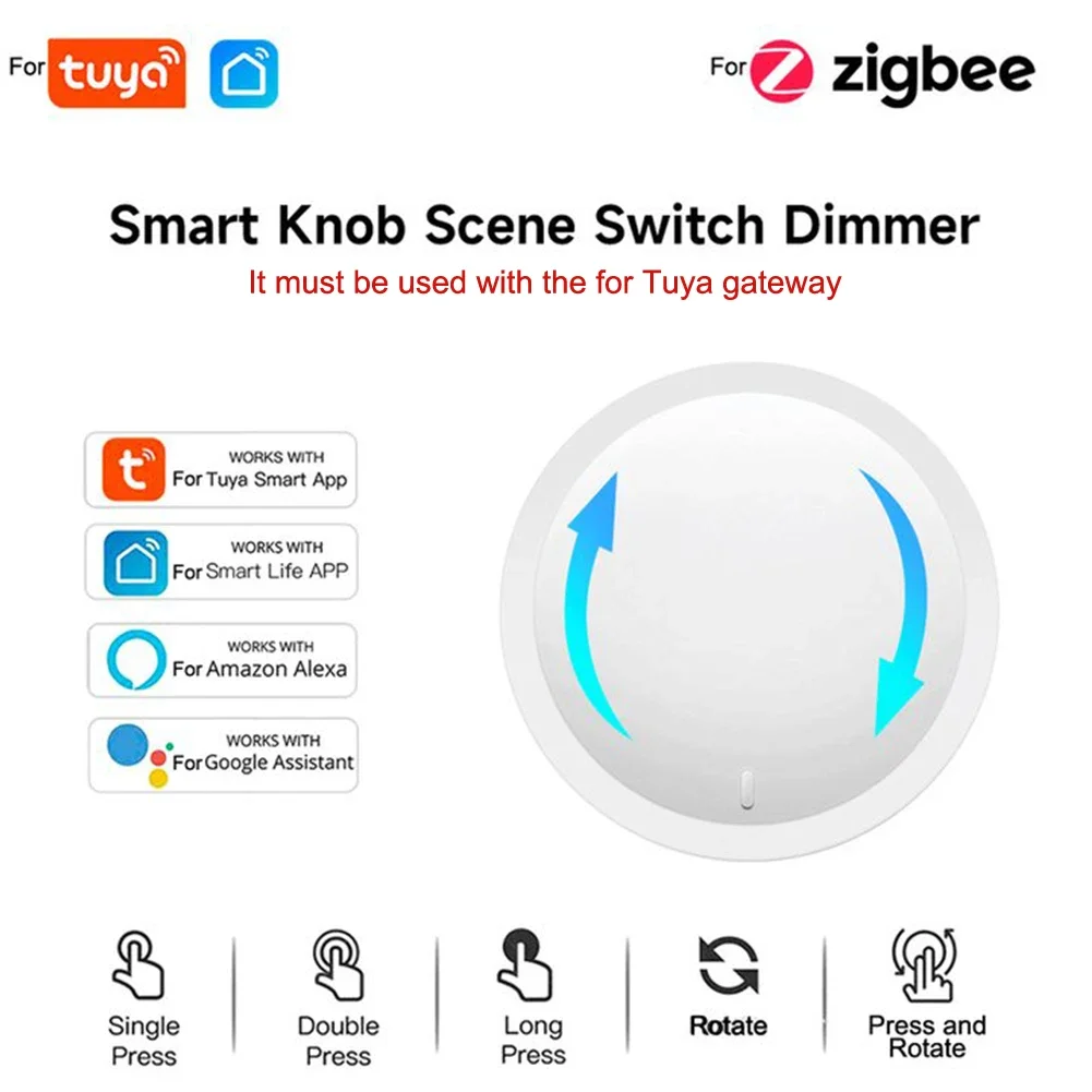 For Tuya Smart For Zigbee Scene Switch Dimmer Button Knob Controller For Home Office 2 In 1 50X50X24.5mm