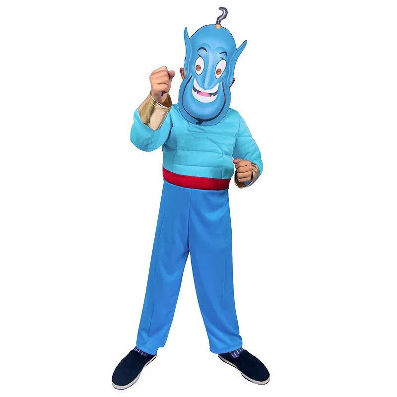Male Kids Boys Aladdin Prince Cosplay Masquerade Children\'s Role-playing Prince Costume Blue Indian Arabian Muscle Costume