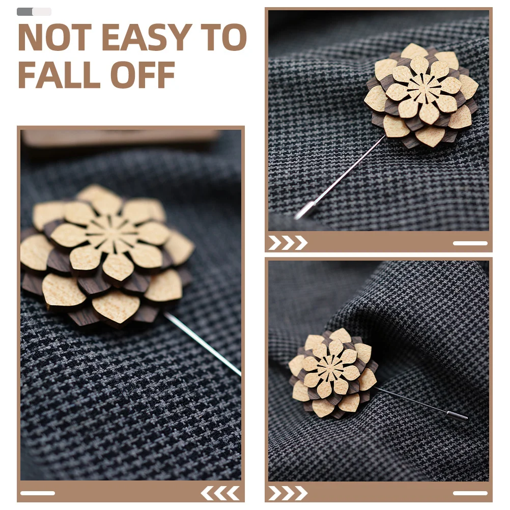 Drewniana przypinka kwiatowa do garnituru męskiego, butonierka dla pana młodego na wesele, akcesorium na formalne okazje, kwiatowe przypinki do klapy, przypinka męska do klapy.