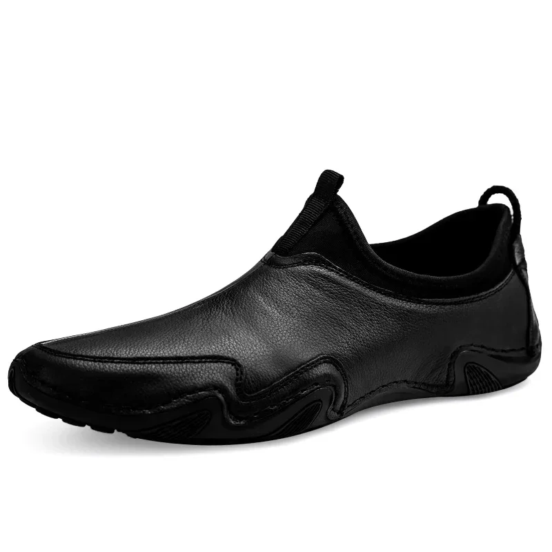 Men\'s Spring first layer cowhide business Pointed head Leather Shoes casual outdoor shoes non-slip rock hiking shoes