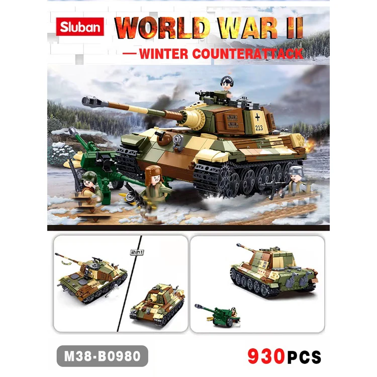930 قطعة سلوبان 0980 WW2 العسكرية الملك النمر الثقيلة دبابة جنود الجيش اللبنات الاطفال الطوب لعب للأولاد هدايا #5