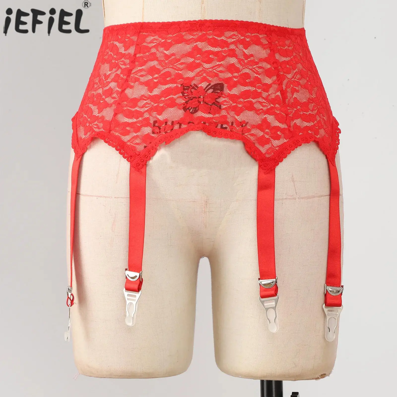 

Women Lace Garter Belt Suspender Six Hooks Adjustable Metal Buckle Non-slip Garter for Stocking Hosiery Costume Accessory