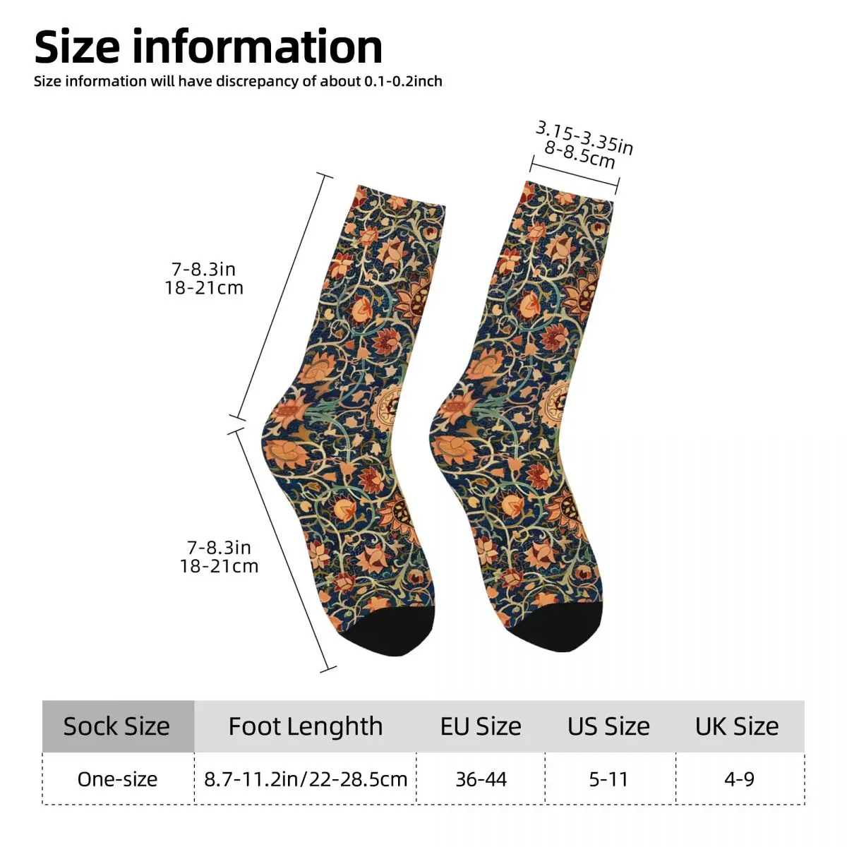 William Morris Floral Carpet Print Męskie skarpetki Vintage Harajuku Street Style Novelty Pattern Crew Sock