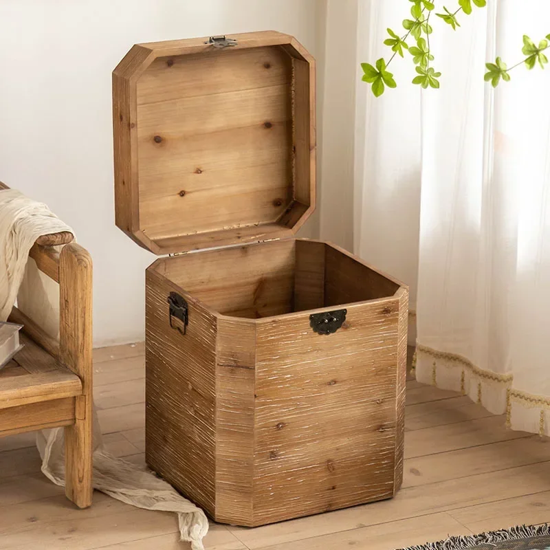 Retro Solid Wood Side Table Box Design Small Coffee Table Elegant Sofa Organizer Storage Cabinet