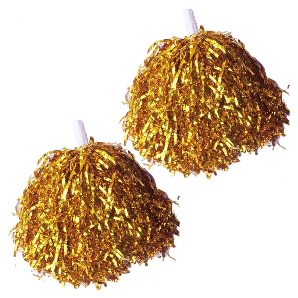 2Pcs Cheerleading Pom Poms With Handle Metallic Cheerleader Pompoms Hand Flowers Pom Poms Sports Dancing Atmosphere Props