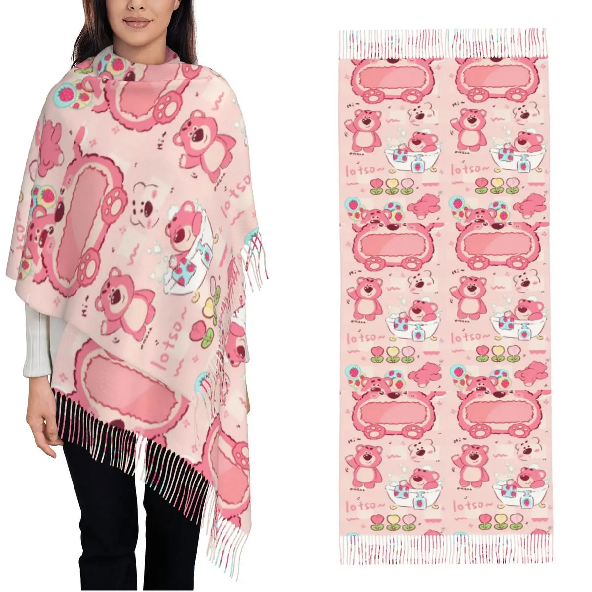 

Women's Scarf with Tassel Lotso Strawberry Bear Large Winter Fall Shawl and Wrap Lots-o'-Huggin' Bear Gifts Cashmere Scarf