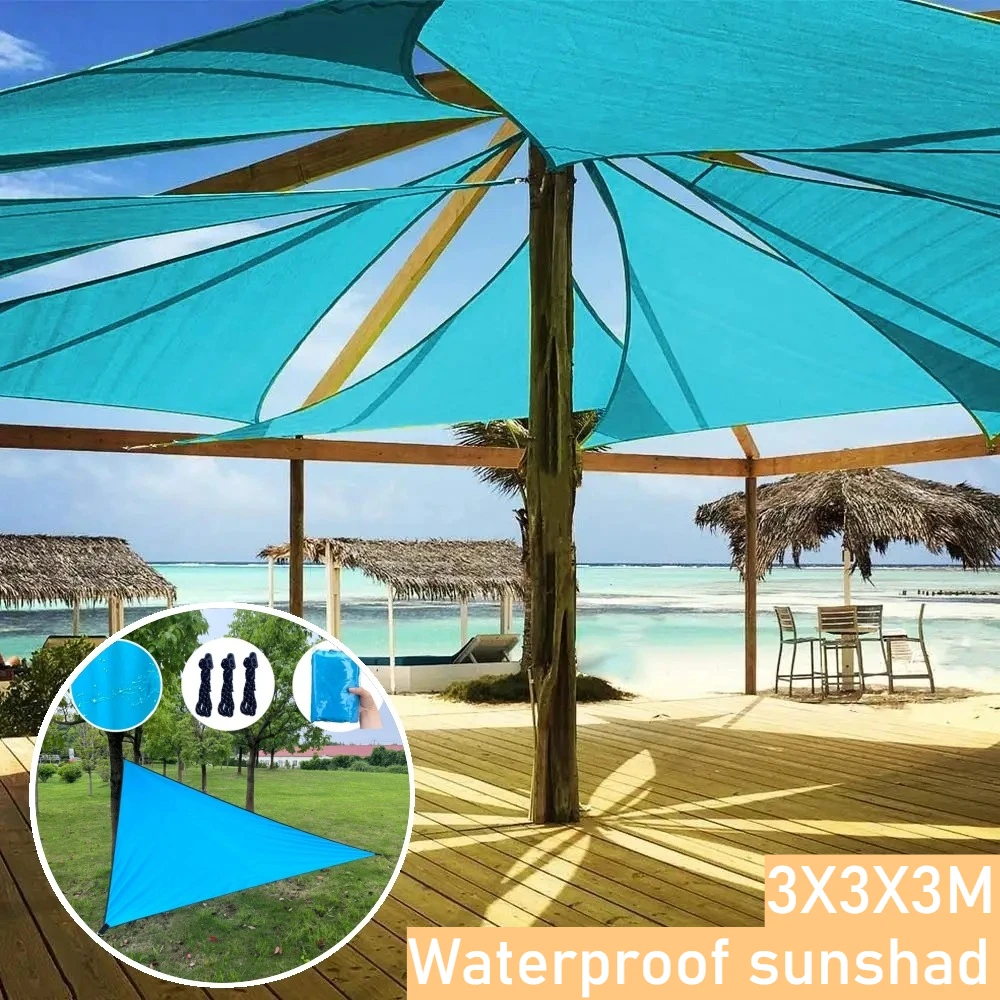 

3x3x3M Portable Foldable Waterproof Triangle Sunshade Outdoor Sunscreen Tent Camping Tent Beach Sunshade Cloth