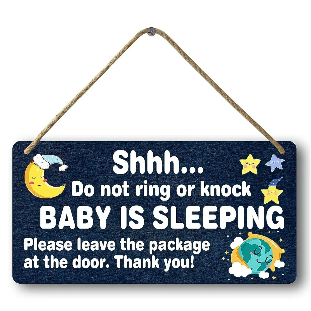 Holzschild „Baby Sleeping“ für die Haustür – „Do Not Knock Ring Doorbell, No Soliciting, Don't Disturb Porch Decor