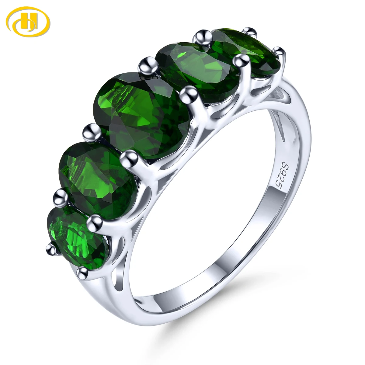 Natural Chrome Diopside Solid Silver Rings 3.8 Carats Oval Faced Cut Classic Luxury Style Gifts for Mother Family Members