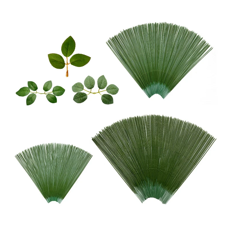 10/20 Pcs Green Flower Stem Sticks with leaves DIY Floral Material Handmade Wire Stem Accessories