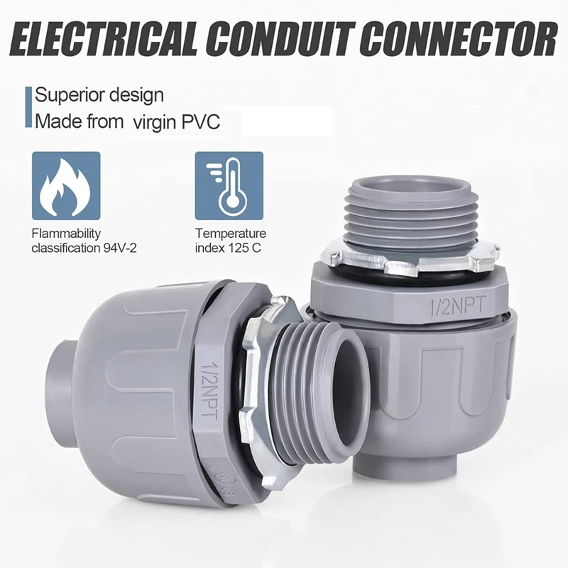 GTBL 30 Pcs 1/2 Inch Liquid Tight Connector PVC Electrical Conduit Fittings Connector Flexible Conduit Connector For Home