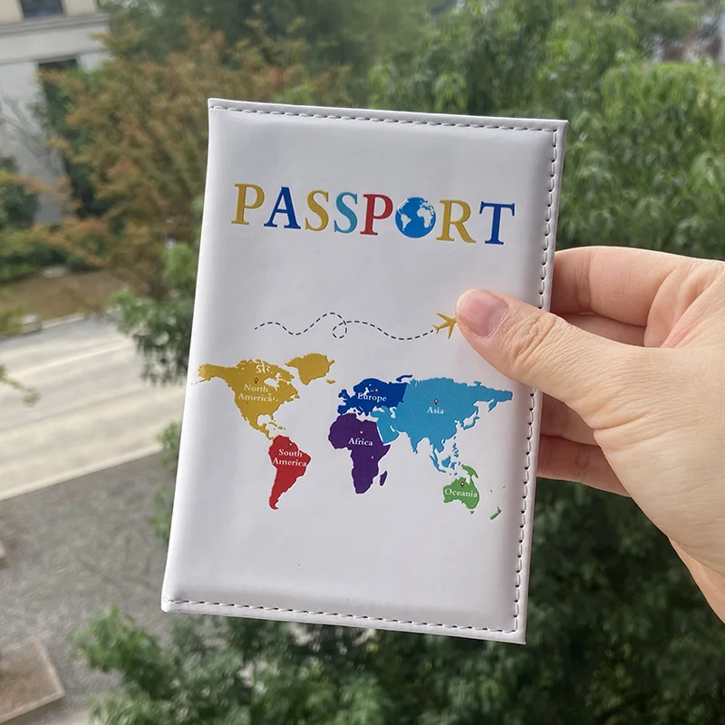 Colorful Cartoon Map Passport Covers Fashion Travel Wallet Passports Protective Case Pu Leather Provide Name Customization