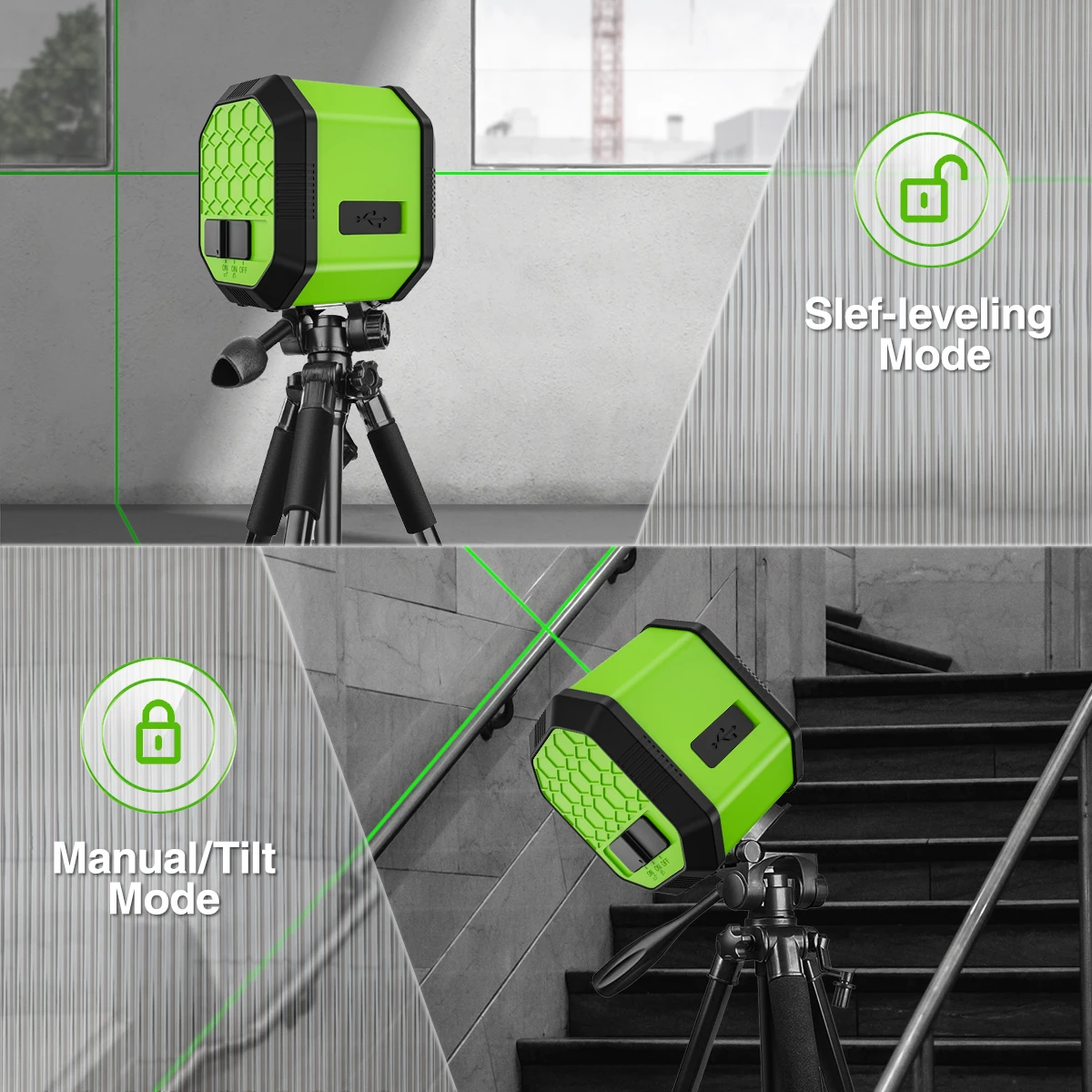 Imagem -02 - Huepar-nível Laser com Bateria Li-ion Linhas 3d Auto-nivelamento 360 Horizontal e Vertical Linha Cruzada Raio Laser Verde