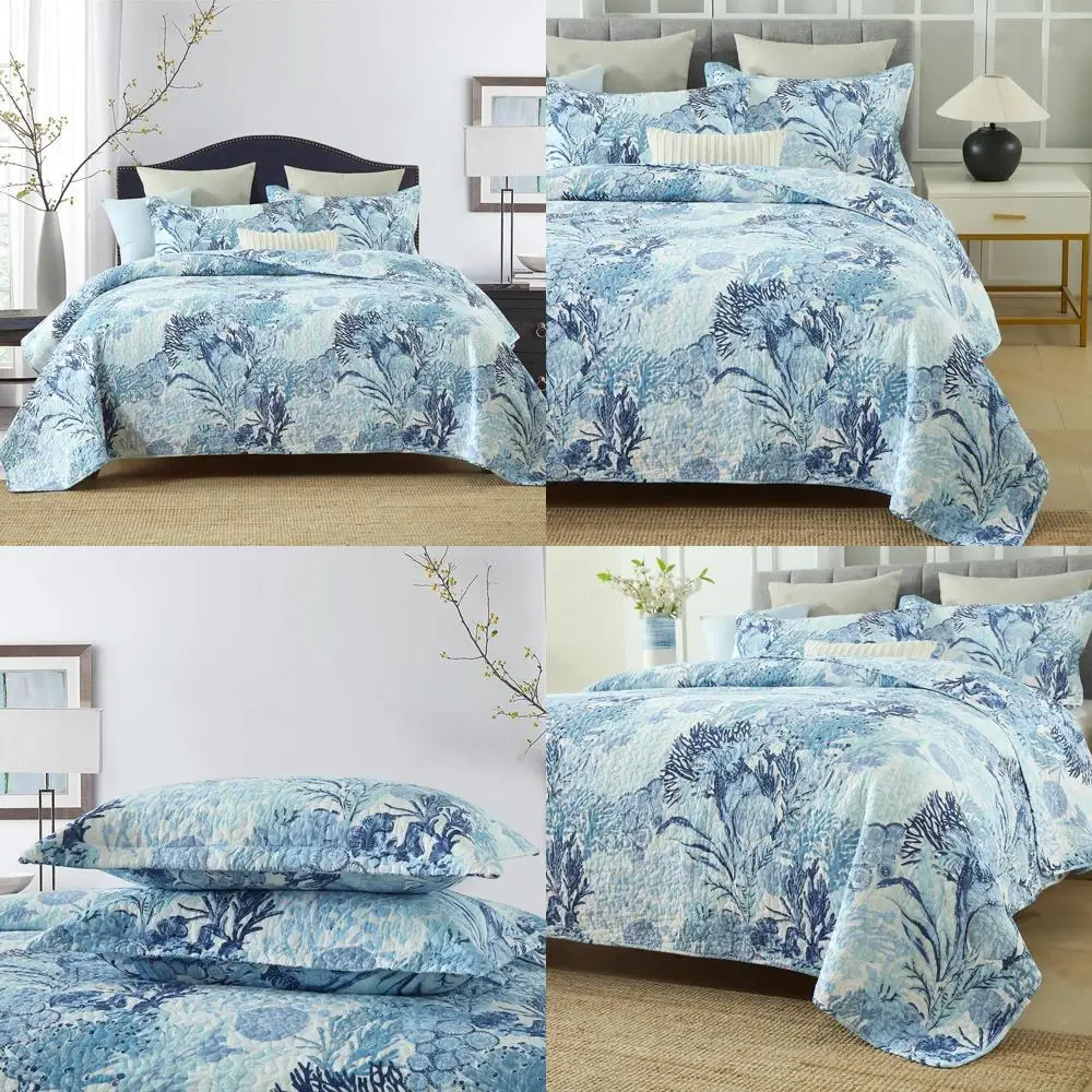 

Cotton Autumn Dream Quilt Set with Reversible Coverlet and Fairytale Seaweed Blue Comforters