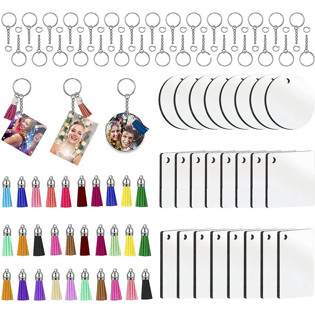 30Sets Heat Transfer Keychains Sublimation Blanks Multi-Function DIY Keychain Craft Tassels Backpack Tags Decorative Blanks