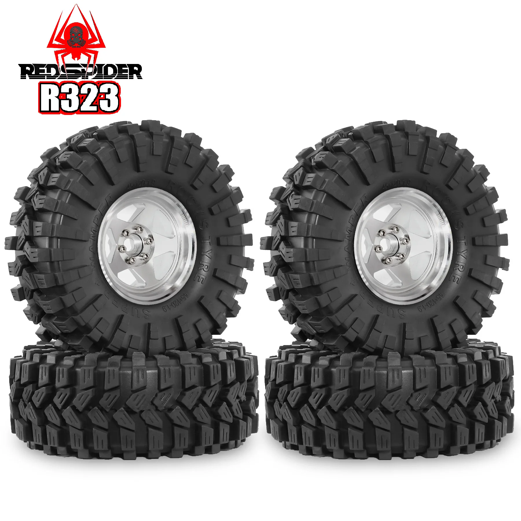 4PCS RC Aluminum 1.9 Beadlock Wheel Rims Tires  for 1/10 TRX4 TRX6 SCX10 SCX10 II 90046 SCX10 III AXI03007 Gen7/8 D90 VS4-10