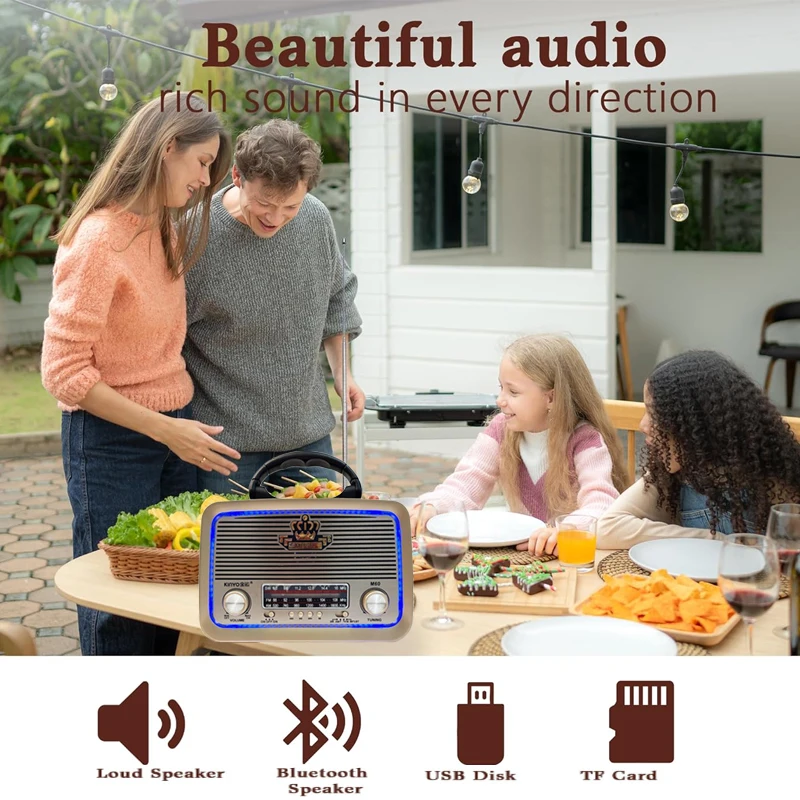 Портативный классический винтажный радиоприемник FM AM SW радиоприемник беспроводной Bluetooth динамик перезаряжаемый/220 В переменного тока светодиодный фонарик