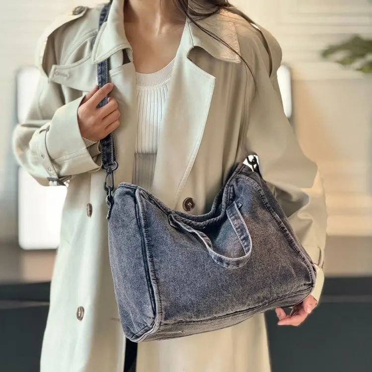 

Ladies' Shoulder Bag Washed Fashionable Denim Crossbody Handbag 2025 Multifunctional Large Capacity Foreign Trade Crossbody Bag