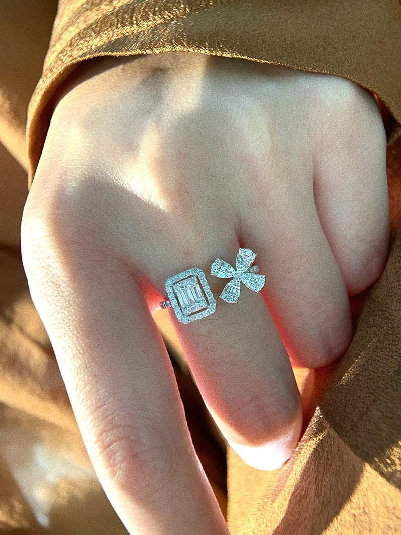 LUOWEND 100% 18K White Gold Rings Romantic Gentle Style 0.56carat Real Natural Diamond Engagement Ring for Women Wedding Jewelry