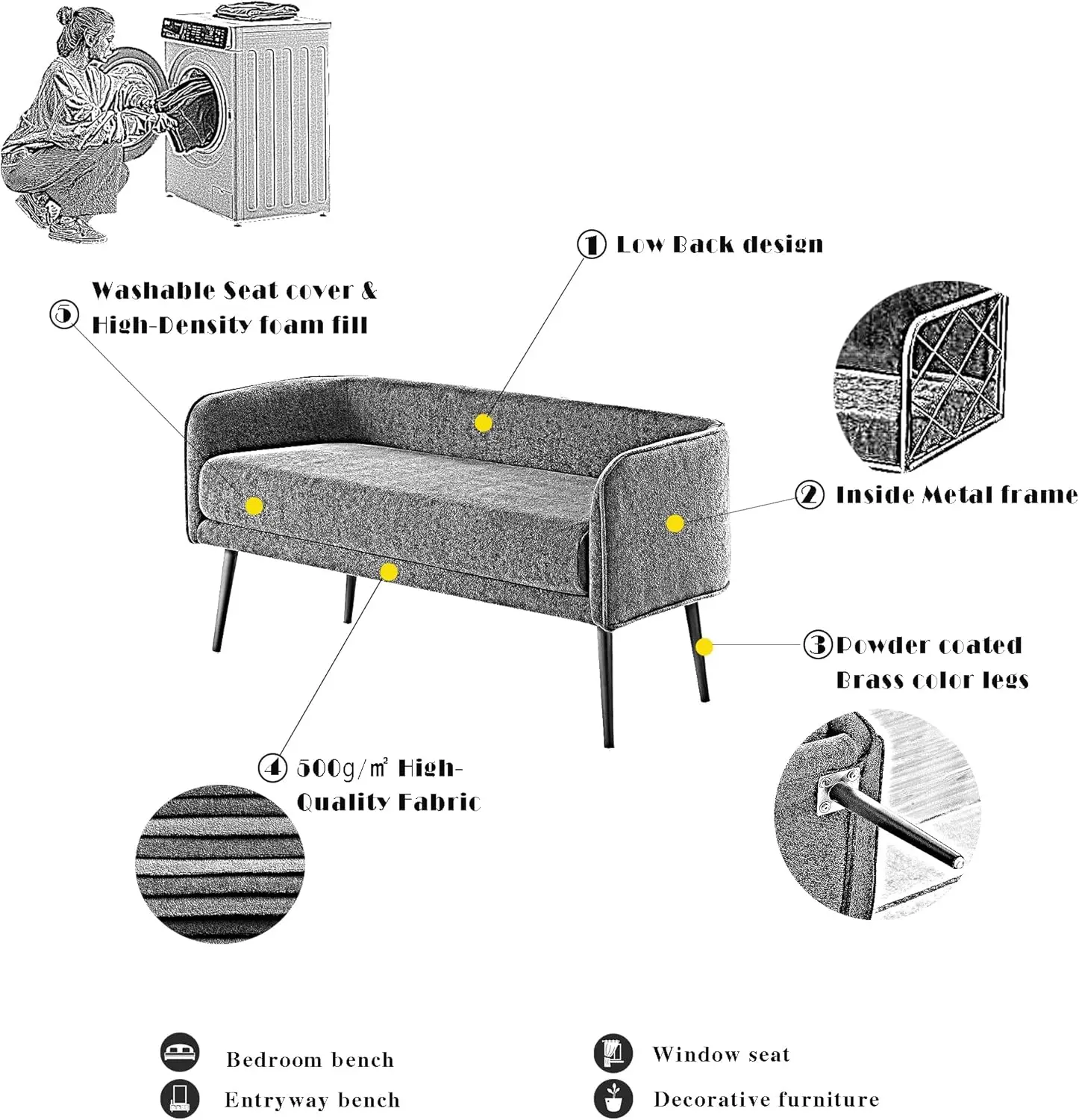 with Low Back,Inside Metal Frame (Beige)