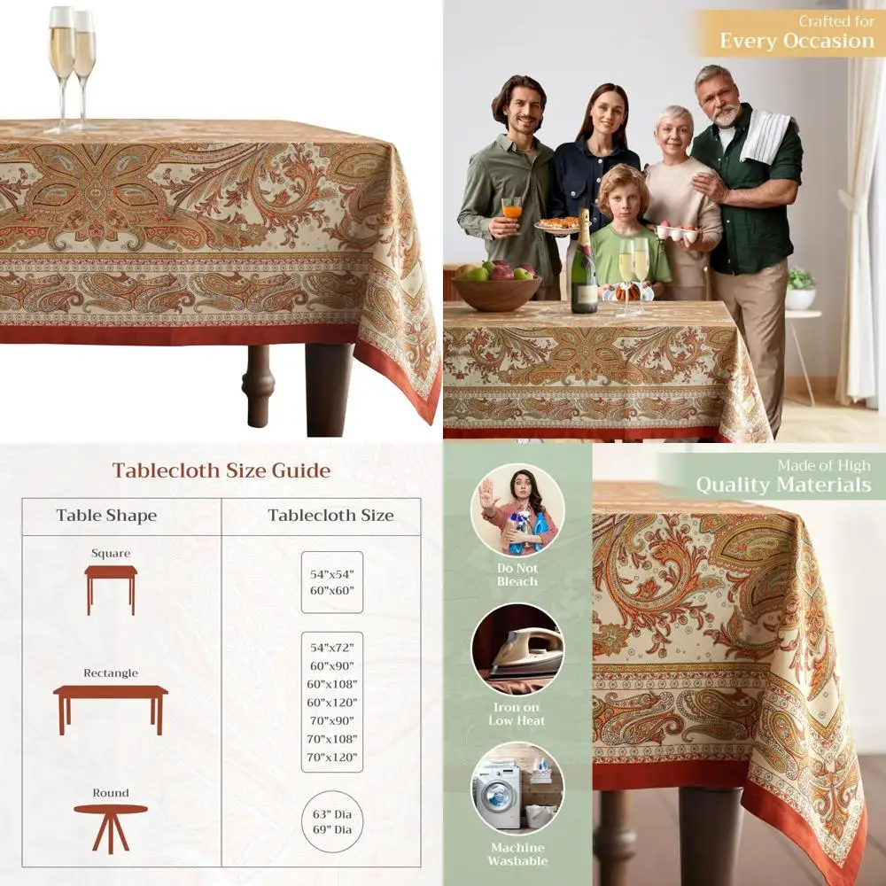 

Reversible Cotton Tablecloth 100% Natural for Everyday Use - Rectangle 70 x 140 Inches, Perfect for Fall and Thanksgiving Celebr