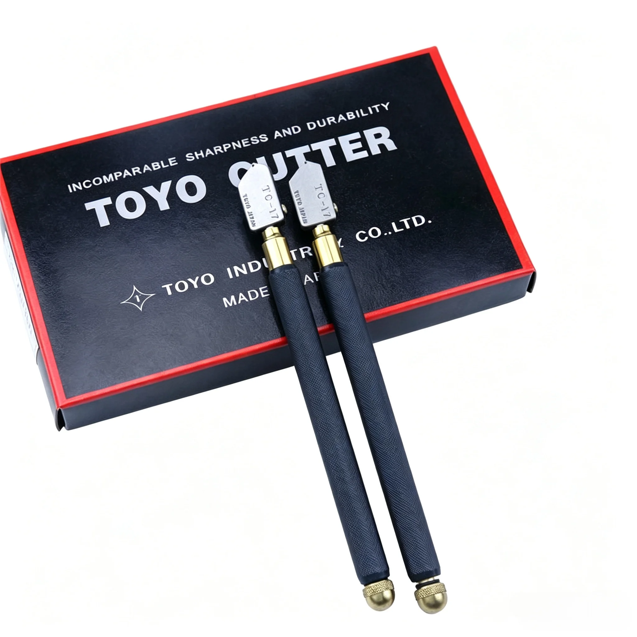 TOYO Japan TC-17 Professional Glass Cutter Tungsten Carbide Wheel Self-Oiling Brass Handle Precision Scoring Tool for 3-15mm