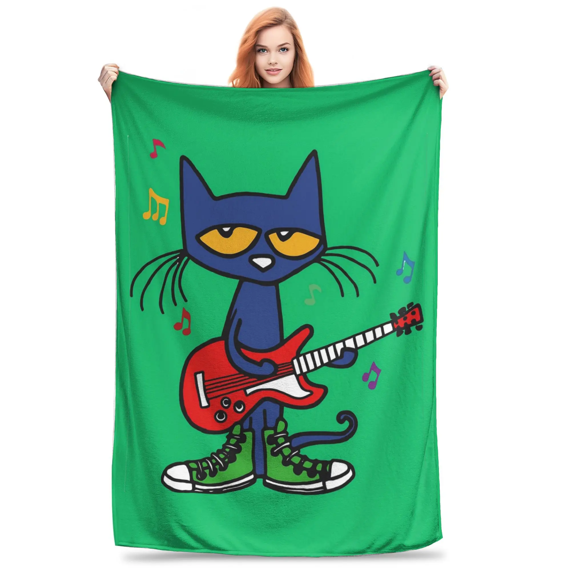 Pete the cat singing 3 Blankets Soft Warm Flannel Throw Blanket Plush for Bed Living room Picnic Travel Home Sofa