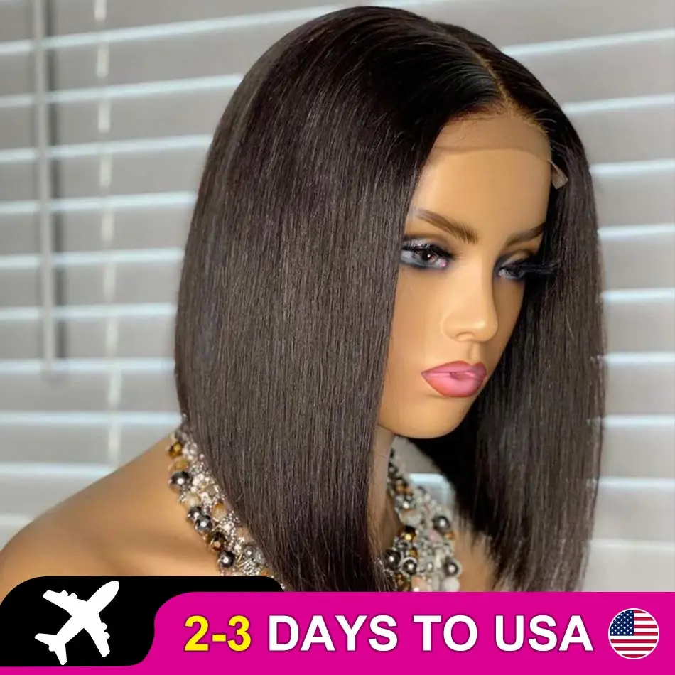 Luvin 13x4 HD Lace Frontal Human Hair Short Bob Wigs 200% Bone Straight Lace Front Wig Virgin Pre Plucked Baby Hair  For Women