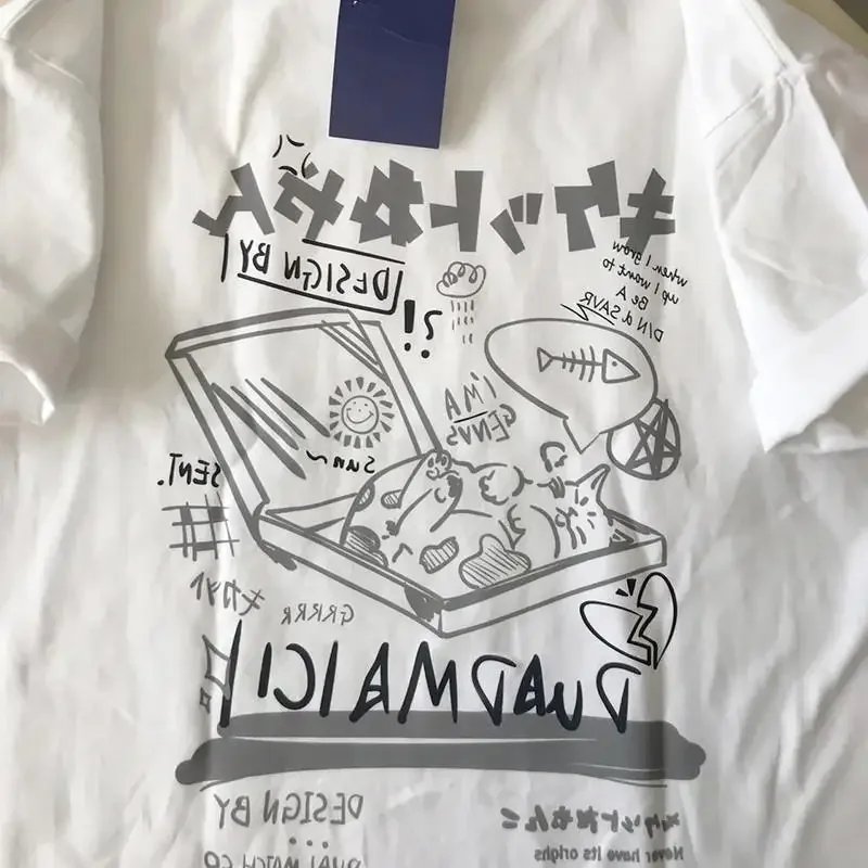 Desenhos animados Harajuku feminino casal estampa camiseta de manga curta, streetwear feminino solto, roupas Y2K, tops com estilo