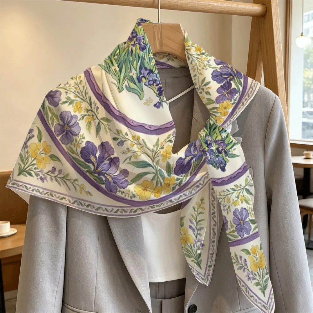 Purple yellow floral circle design Women Lightweight Square Scarf, Portable Multi-scene Wear Exquisite Gift