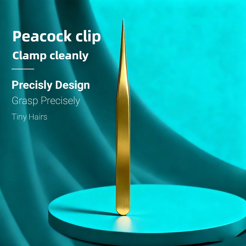 Costume de pincettes à cils de haute précision en acier inoxydable, outil de greffage de cils, ensemble de pinces à sourcils pour débutant-doré