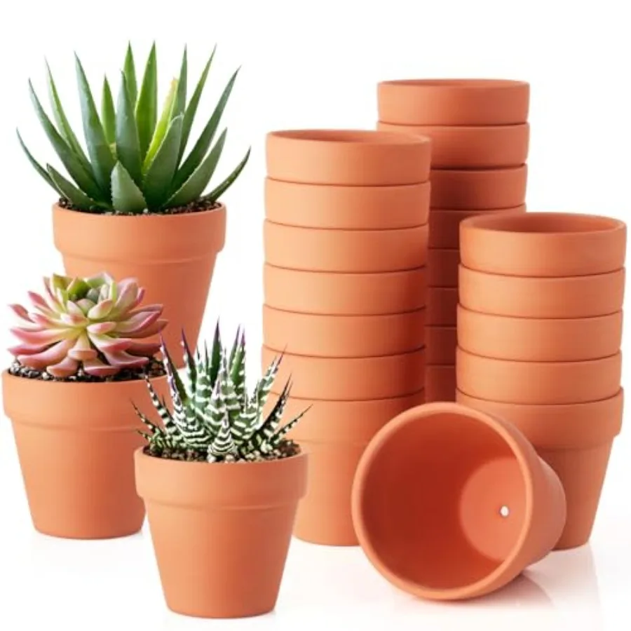 

24 Pack 3 Inch Terracotta Pots, Mini Clay Pots with Drainage Holes, Cactus Flower Nursery Terra Cotta Pot for Indoor/Outdoor Su